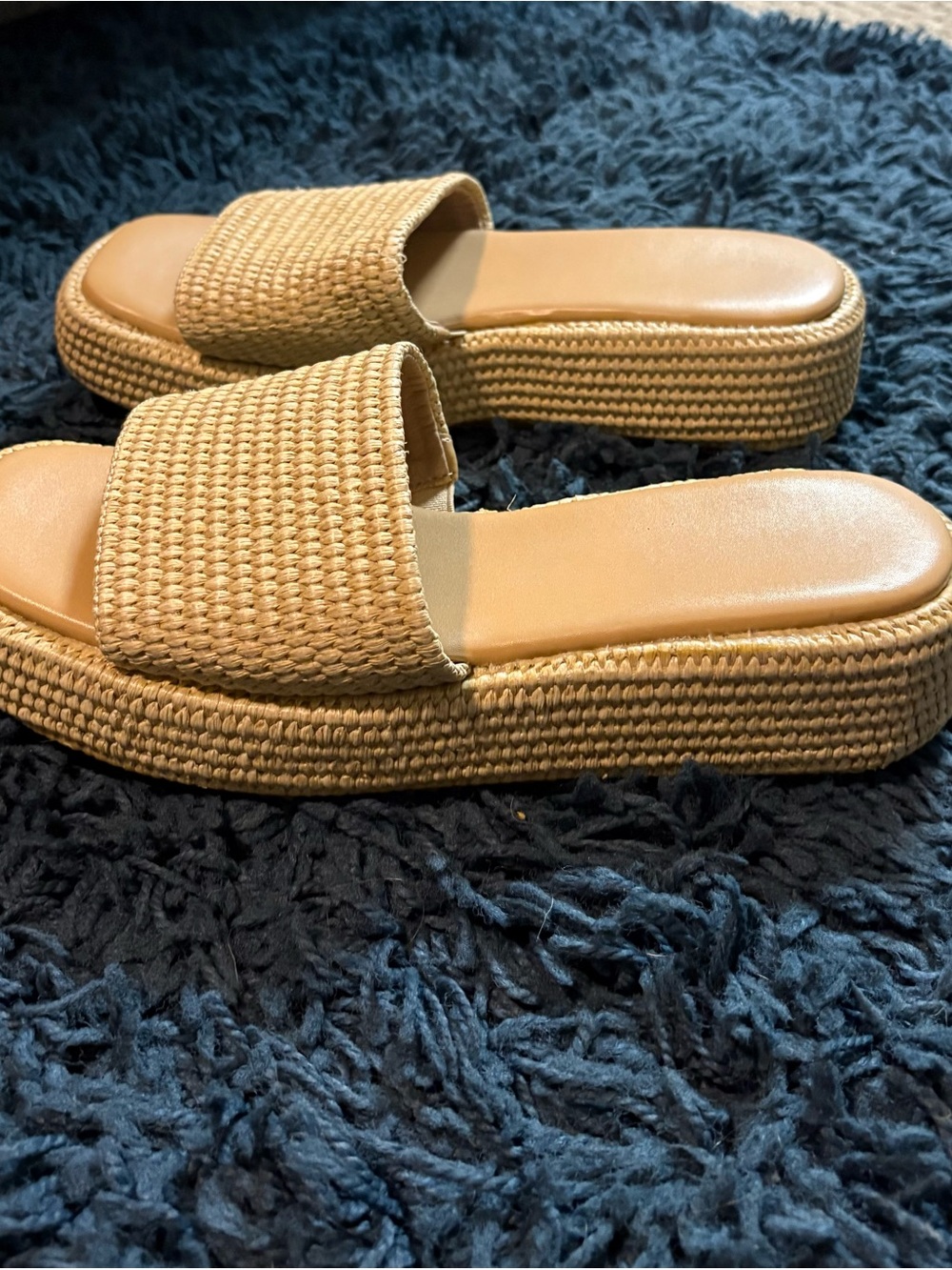 Neutral Woven Platform Slide Sandals - Tan
